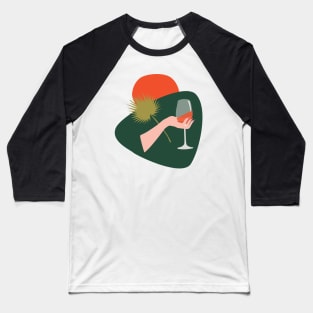 Abstract hand with a glass of wine and leaf Baseball T-Shirt